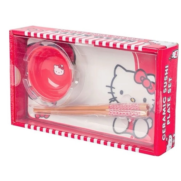Silver Buffalo Sanrio Hello Kitty Red and White Bow Ceramic Sushi Set - Picture 2 of 7